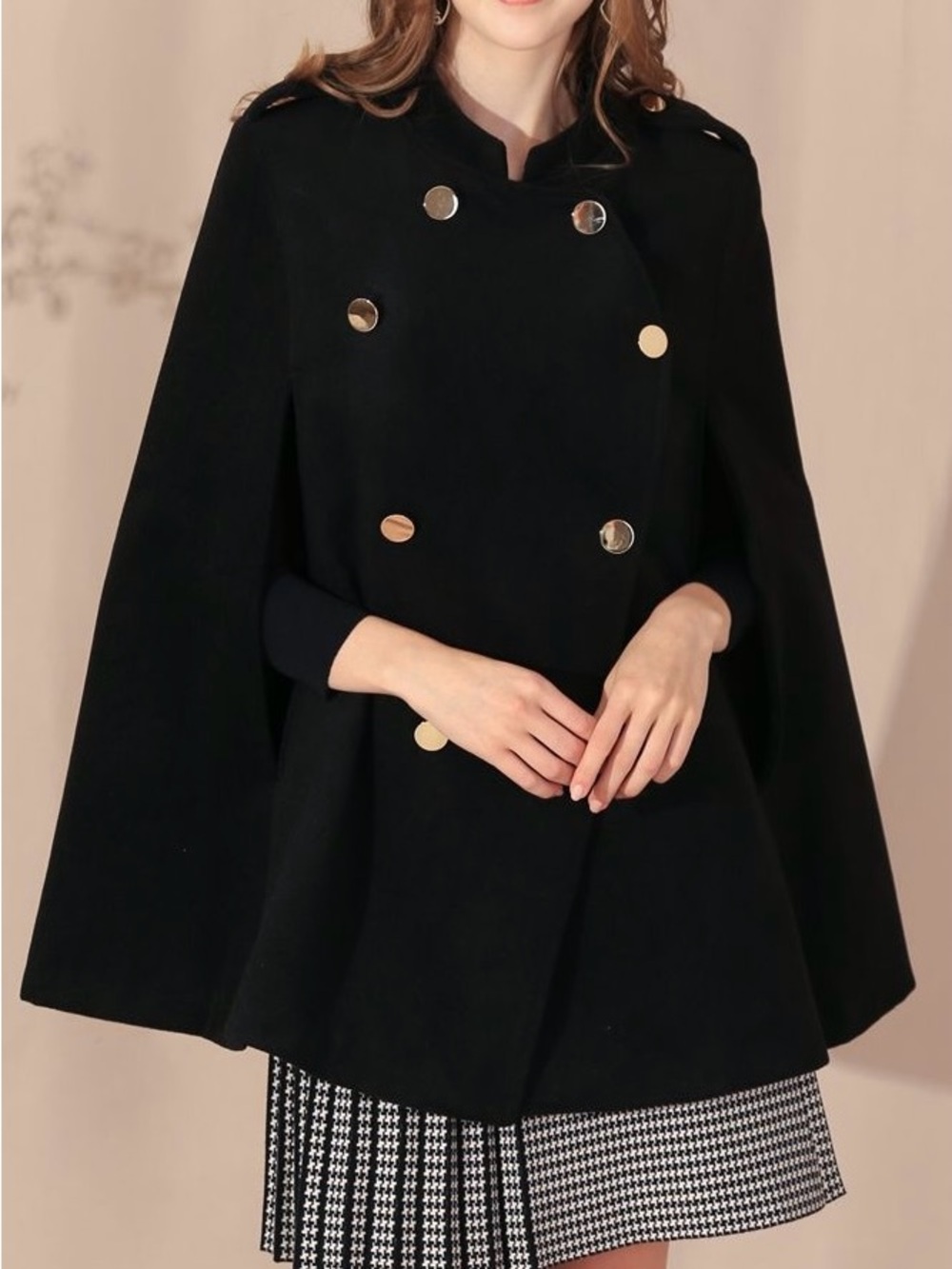 Chicwish Black Double-Breasted Cape Coat Gold Buttons Size Small Women’s
